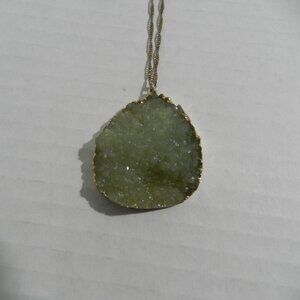 18" pale green druzy crystal necklace on a delicate chain with ring & loop clasp